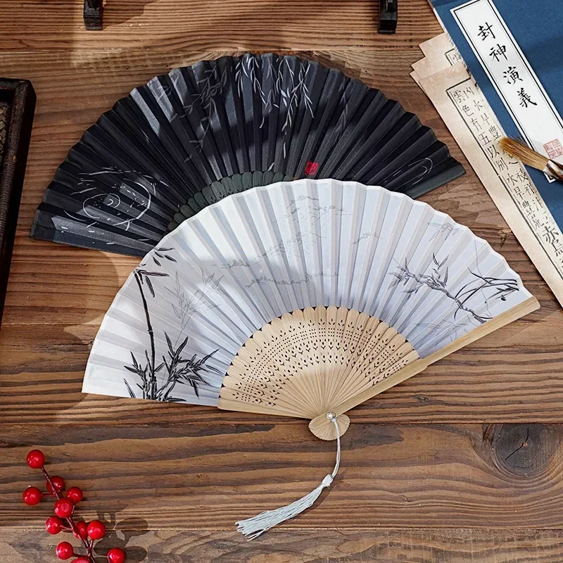 

Chinoiserie Retro Cloth Fan with Wooden Handle Art Flower Pattern Folding Fan Classical Folding Fan Dance Home Decoration