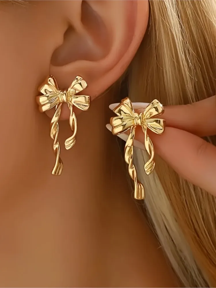 Boucles d'oreilles à nœud papillon doré pour femmes, Design élégant et Chic, personnalité, bijoux cadeaux, nouvelle mode