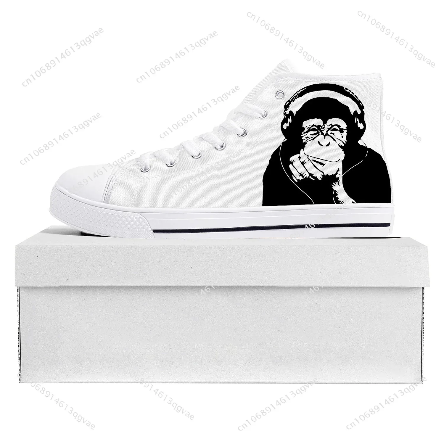 Banksy Denkende Chimpansee Hoge Kwaliteit Sneakers Heren Dames Tiener Canvas Sneaker Casual Paar Schoenen Custom Schoen Wit