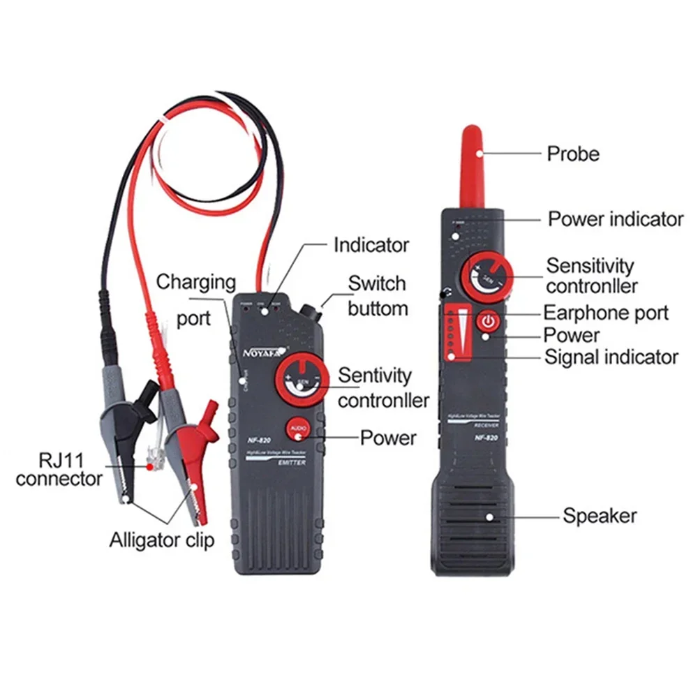 Multifunction NOYAFA NF-820 Cable Finder, Underground Wire Locator, Anti-Interference High Low Voltage Network Wire Tracker