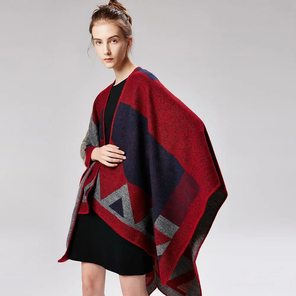 Europeo Americano di Strada delle Donne Nuovo Diamante Fango Puntine Sfumatura di Colore Imitazione Cashmere Jacquard Mantello Poncho P6