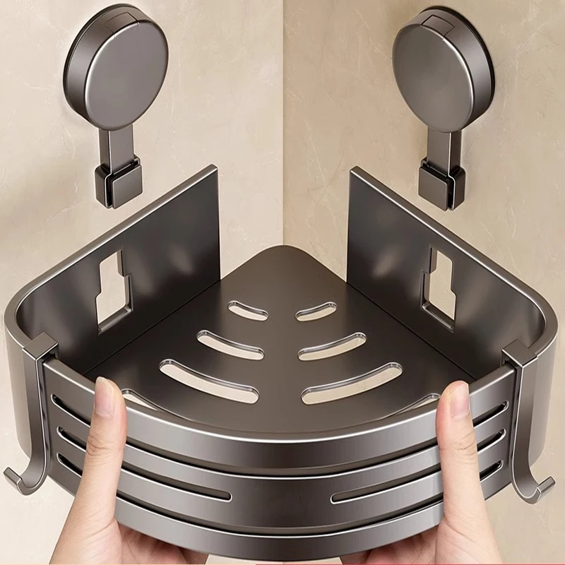 No Need To Drill Suction Cup Bathroom Storage Rack, Bathroom Wall-Mounted Washbasin, Washbasin, Toilet Triangular Basket Storage