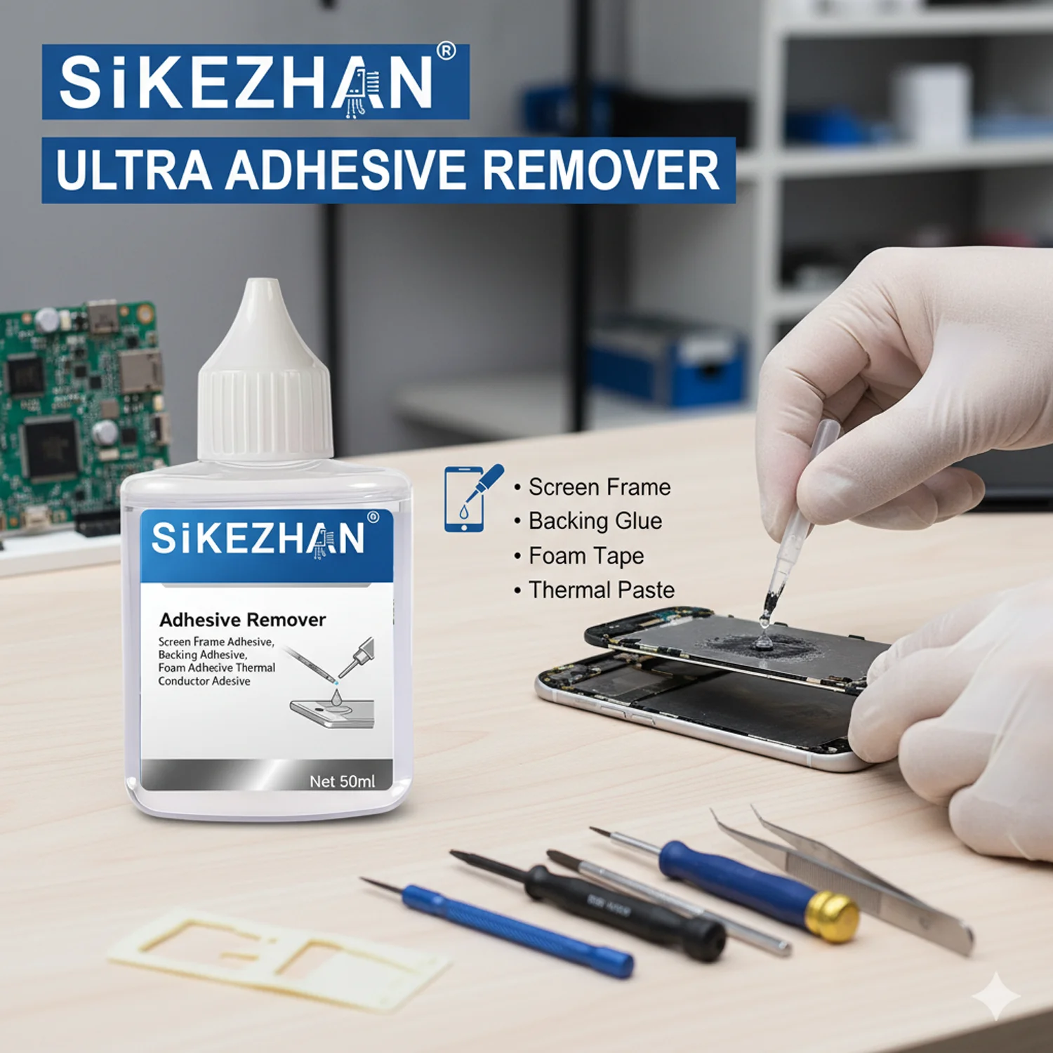 Multi‑Purpose Electronics Adhesive Remover Degreaser—Screen Frame/Back Glue, Foam Tape & Thermal Paste Cleaner; Residue‑Free