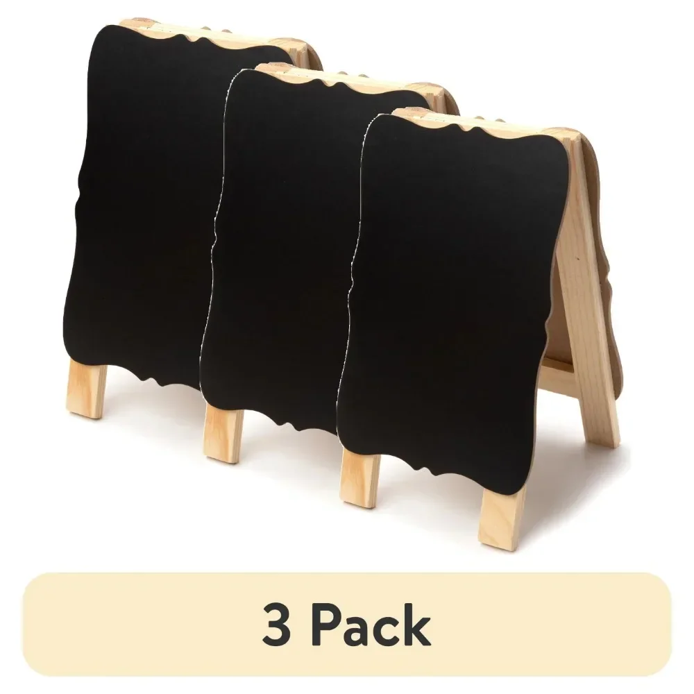 中型折りたたみ黒板 & ドライイレース、木製イーゼル付き、両面