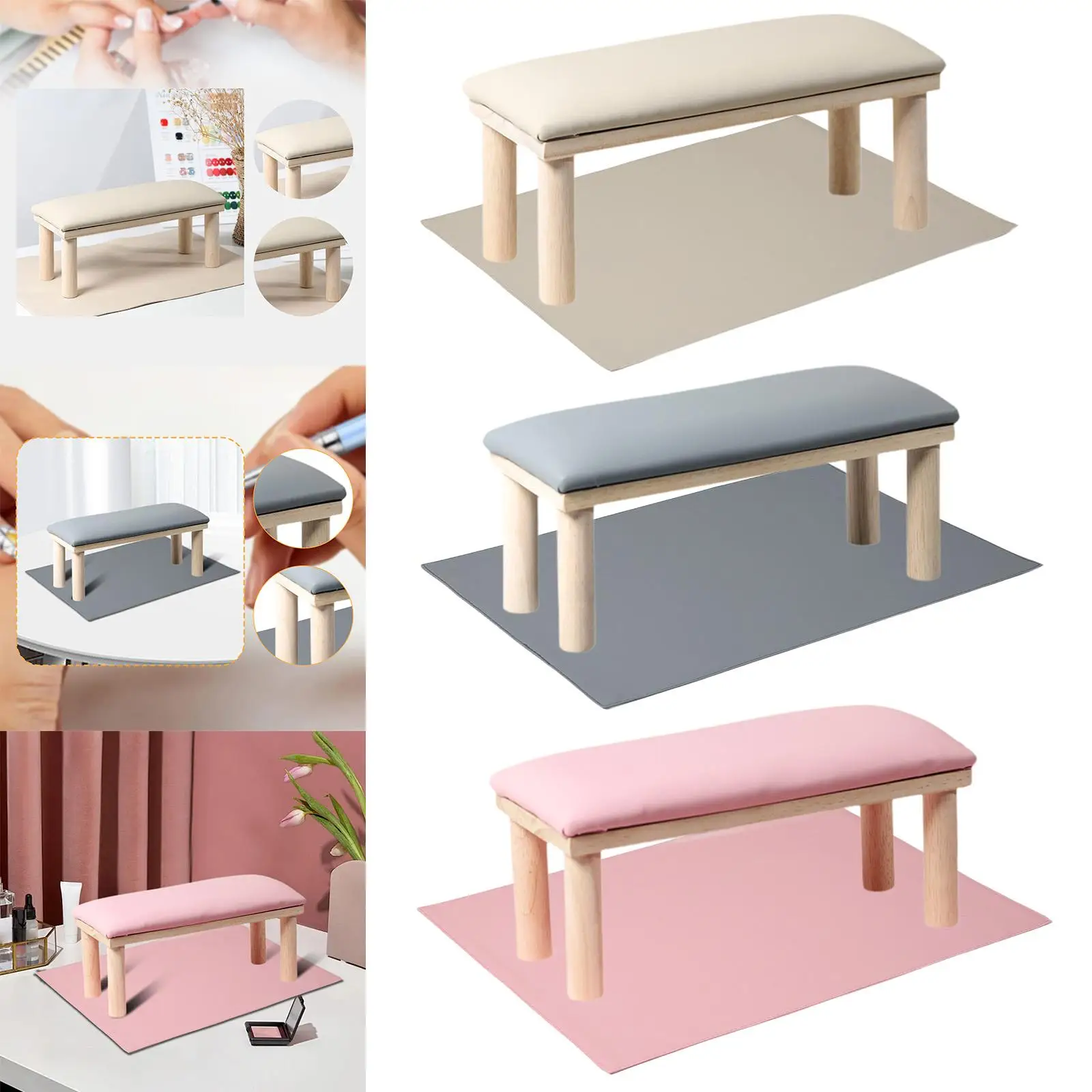 

Nail Arm Rest Cushion Wood Tools Portable Practical Stylish Nail Art Armrest