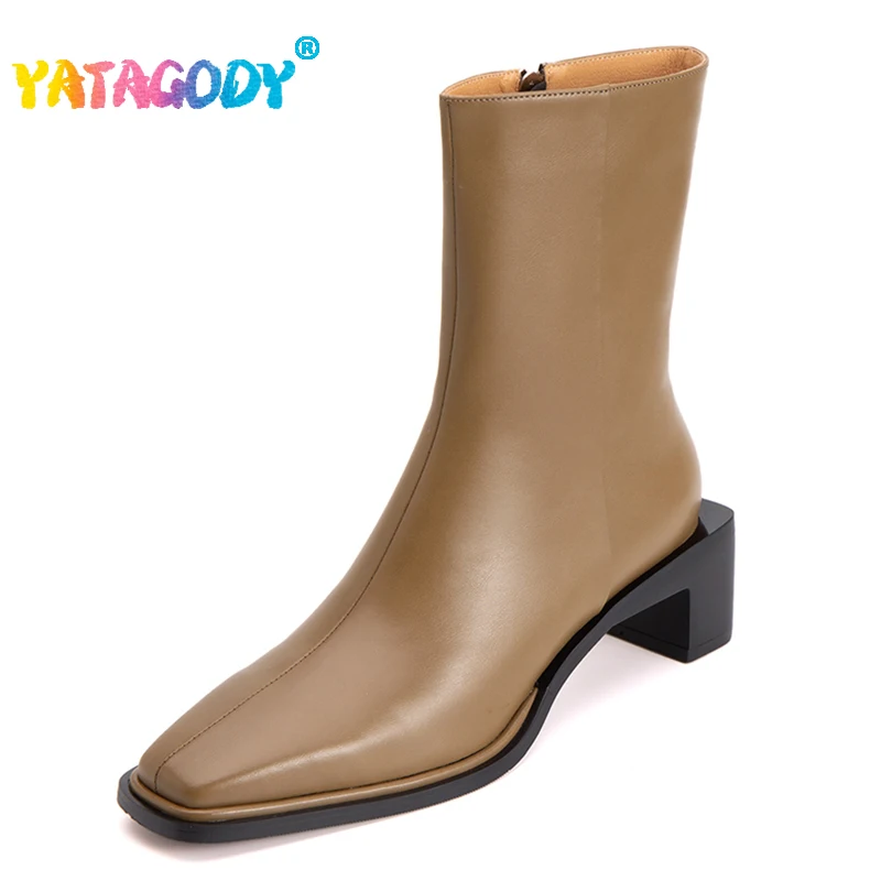 YATAGODY Size 34-39 Winter Fashion Ankle Boots For Women Genuine Leather Shoes Sexy Party Boots Think High Heels Short Boots