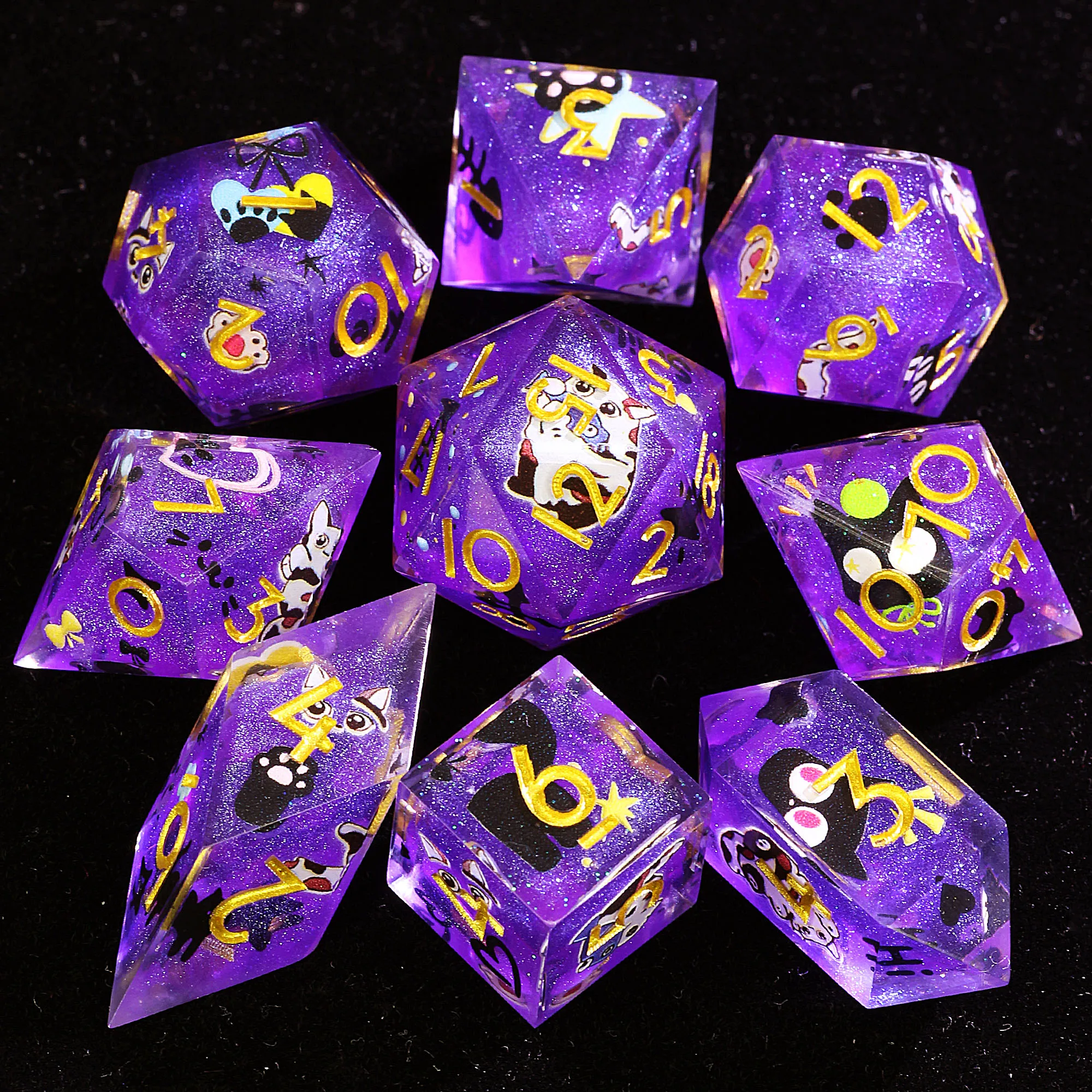 9 Polyhedral Resin DD Set Dice Binary Feline Omen