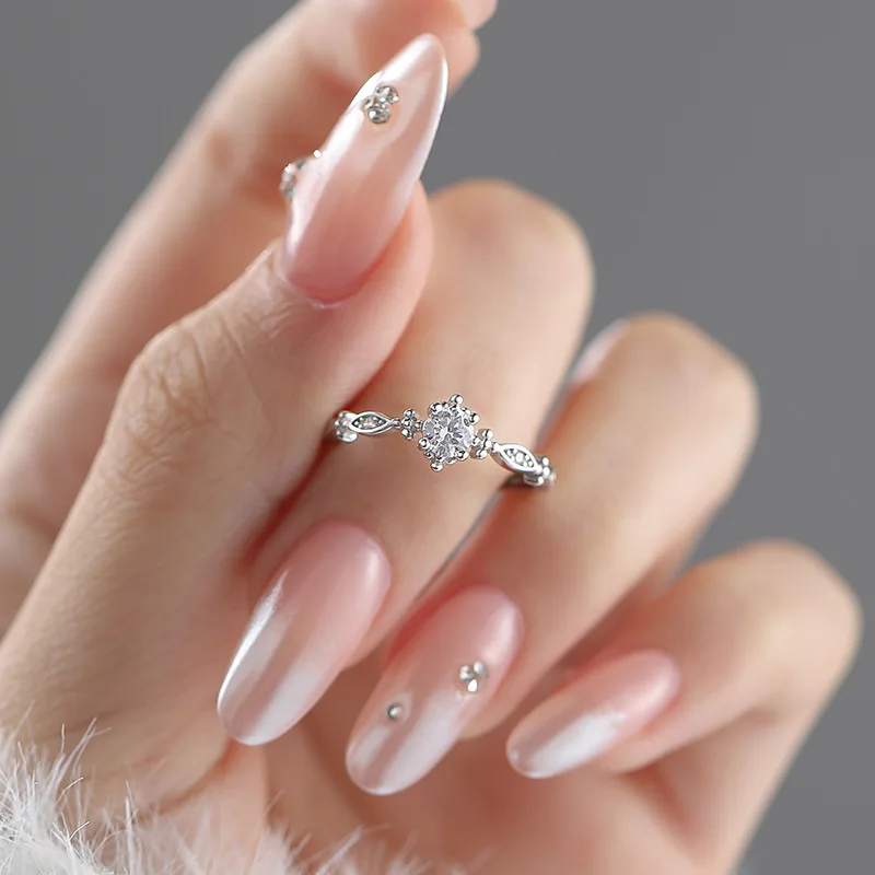 S999 Pure Silver Zircon Ring Minimalist Sweet Finger Jewelry Fashion Daily Hand Jewelry Accessories for Women Ladies