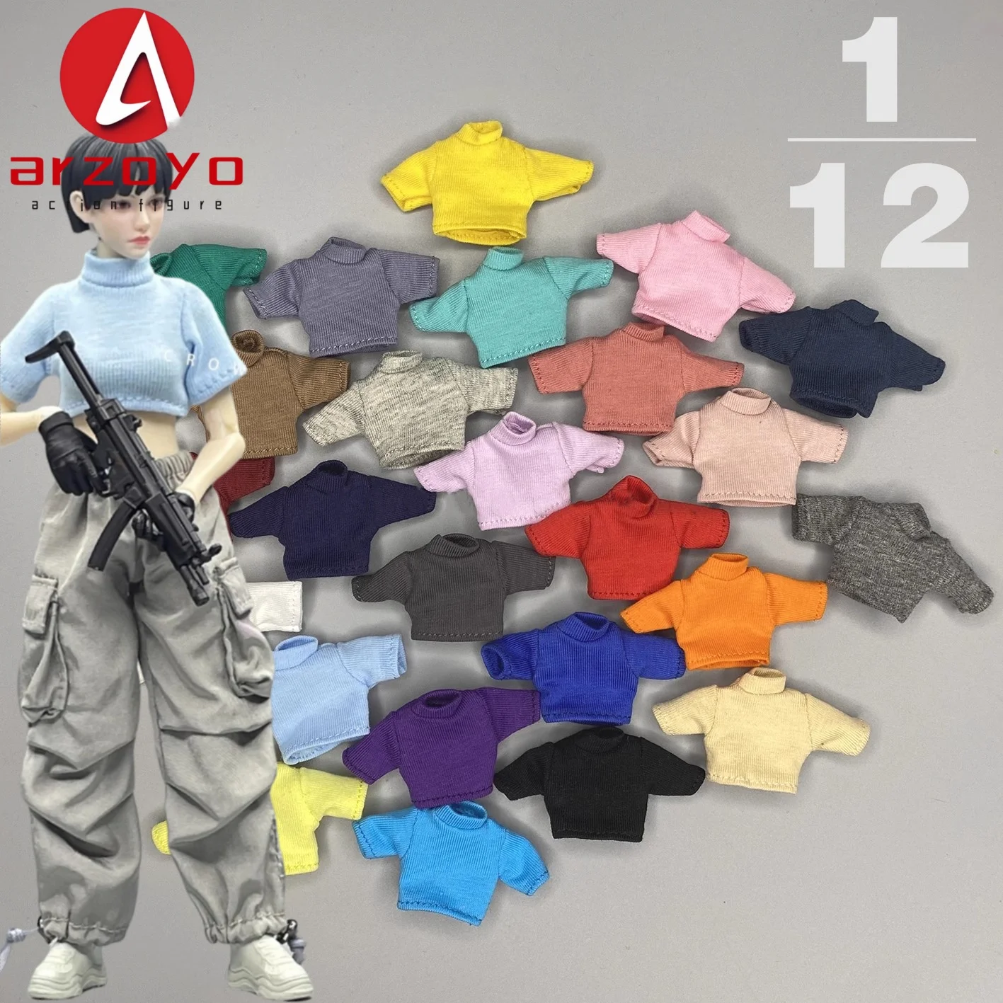 1/12 Scale Female Tight Short T-shirt High Neck Short Sleeved Clothes Model Fit 6''Romankey Soldier BJD Action Figure Body Dolls