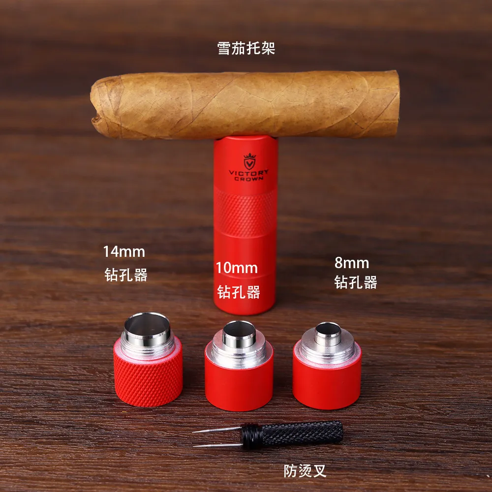 Carry Cigar Cutter Drill 5-in-1 Multifunctional Punch Three Caliber Cigar Drill Anti-scalding Fork Cigar Bracket