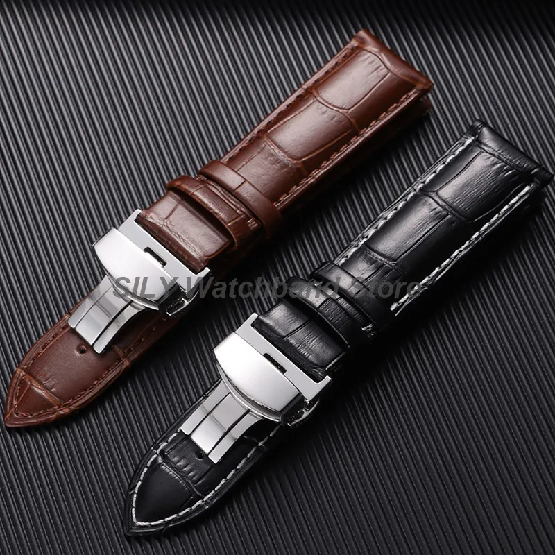 Soft Leather Watchband Replacement Wrist Belt Straps 12/13/14/15/16/17/18/19/20/21/22/23/24mm Butterfly Clasp Universal Bracelet