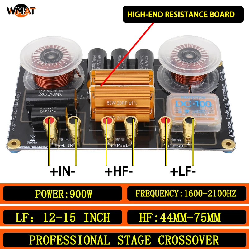 

KV4/2Way 900W Audio Crossover 1600-2100Hz Tweeter Bass Speaker Professional Frequency Divider 12-15Inch 44-75 core tweeter 8Ohm