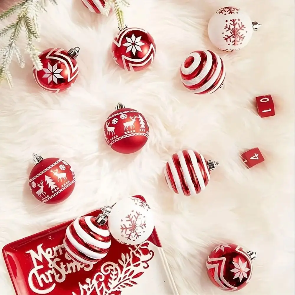 

Xmas Hanging Painted Christmas Ball Christmas Tree Ornament Red and White Painted Christma Tree Hanging Ball Plastic 6cm