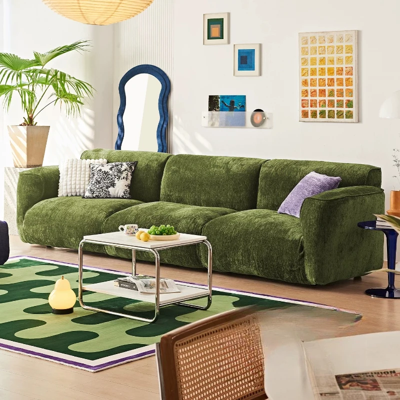 Italian steel frame version sofa small apartment minimalist living room full dismantling and washing fabric straight row sofa