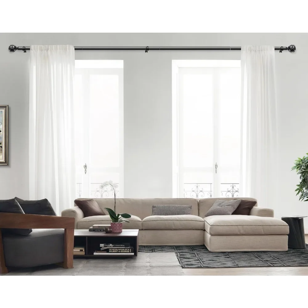 KAMANINA Heavy-Duty 7/8 Inch Adjustable Curtain Rod, Extendable from 72 to 144 Inches for Windows