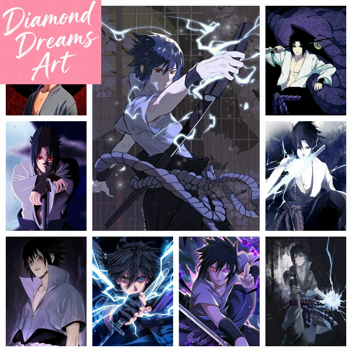 Rahmenlos, Naruto Uchiha Sasuke 5D DIY Diamantmalerei Kreuzstich Japan Cartoon Mosaik Stickerei Strass Heimdekoration Kinder
