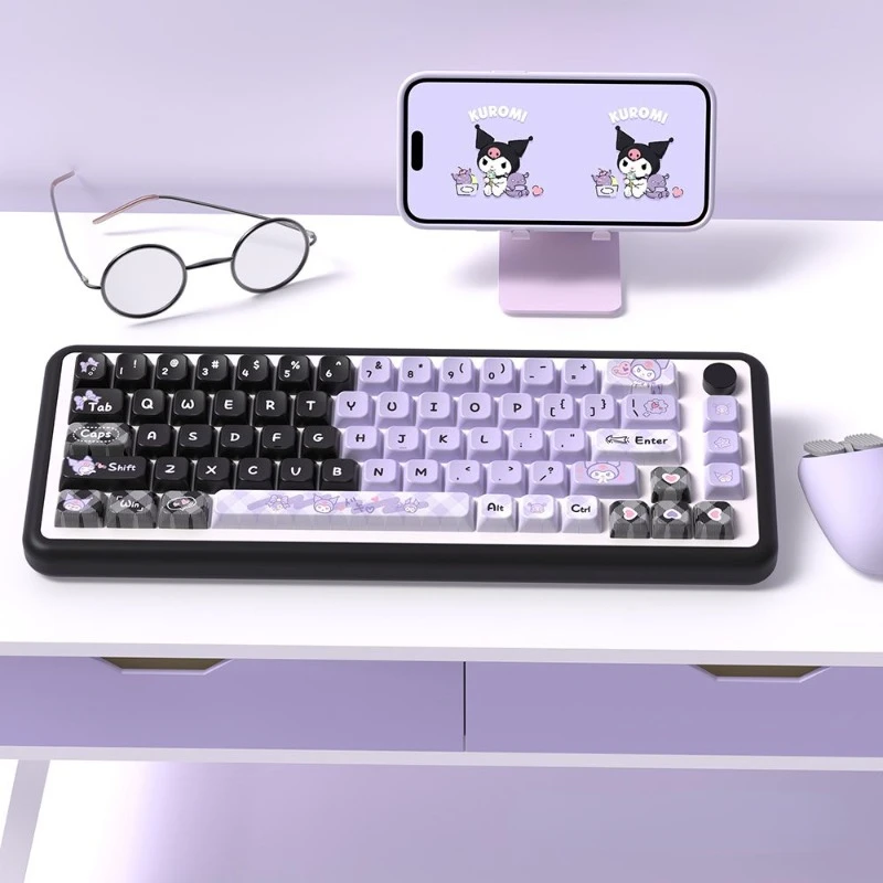 Sanrio Kuromi-Teclado mecánico Kawaii PBT, accesorio de Anime, adaptación de teclas 61, 68, 87, 75, 96, 98, 138, 158, regalo bonito para niña, 104