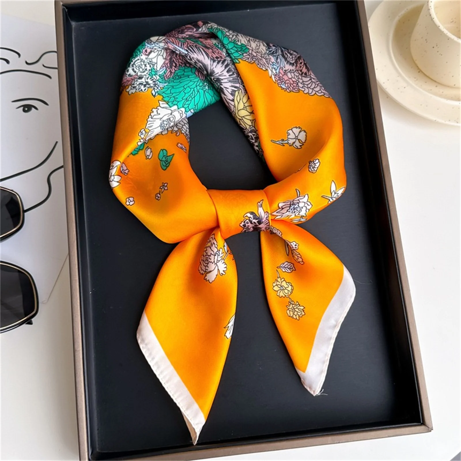 Luxury Brand Silk Square Plaid Scarf Women Satin Neck Hair Tie Band Soft work neckerchife NEW Hijab Head Female Foulard