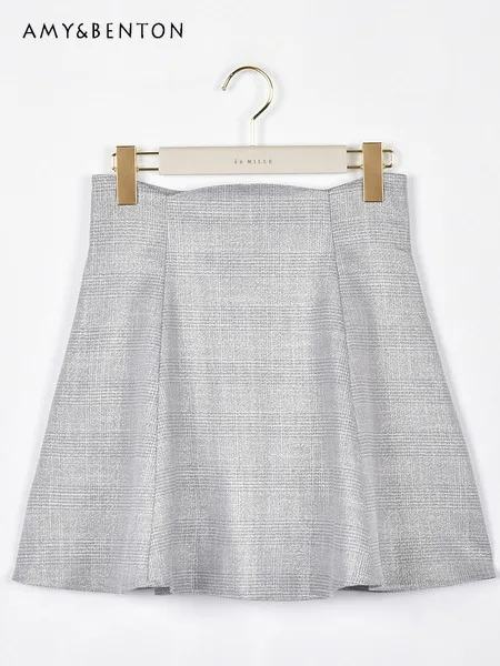 تنورة يابانية جديدة لعام 2025 بخصر عالٍ متعددة الاستخدامات تنورة نسائية بسيطة ضيقة على شكل حرف a تنورة أنيقة بمزاج للسيدات تنانير تويد