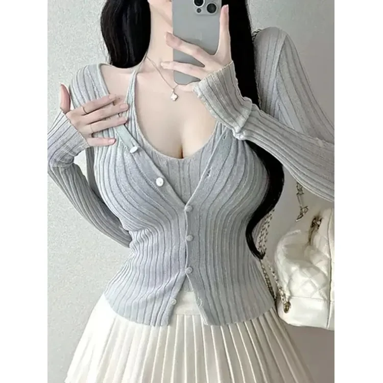 

Сексуальный облегающий вязаный топ для женщин, модный пуловер с V-образным вырезом из полиэстера, тонкий, с длинными рукавами, для повседневной носки, в стиле Cleanfit