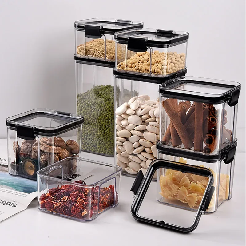 1800ml Dry Food Storage Box Food Containers Transparent Stackable Kitchen Spaghetti Noodles Sealed Tank Cans Organizers  bottles