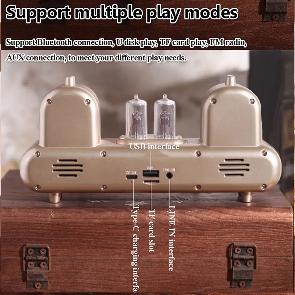 

Bluetooth Speaker Retro Bluetooth Speaker with LED Light Portable Stereo Soundbar FM