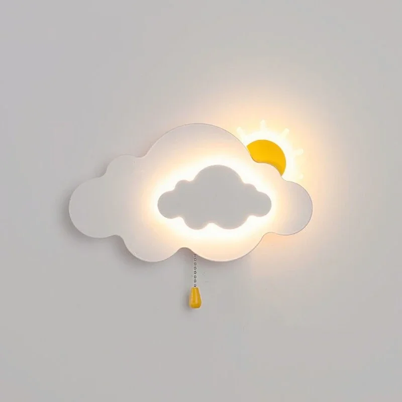 Bederoom Decoration Wall Lamp Acrylic Lampshade Cloud And Sun Design Sconce Light LED Children Room Lustres With Switch Lighting