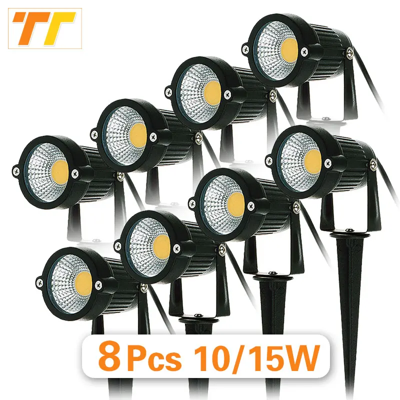 8Pcs LED Lawn Lamp 10W 15W 18W Waterprof AC220V 110V DC12-24V Outdoor Spike Light Path Landscape IP65 Spot Bulbs Red Blue Green