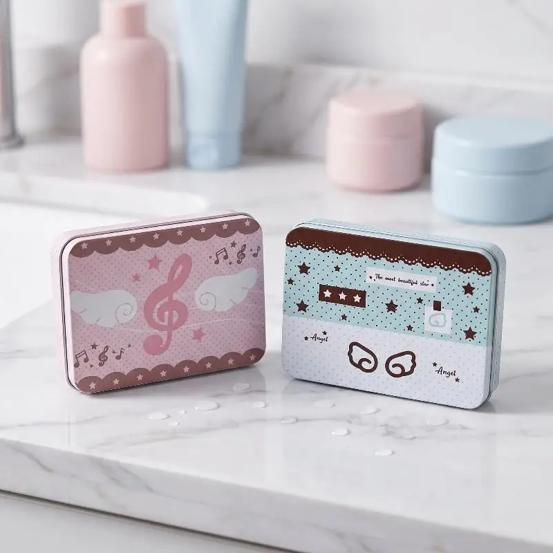 1/2Pcs Korean-style Star Angel Flip-top Small Iron Box, Portable Waterproof Card Sticker Storage Box With High Aesthetic Appeal