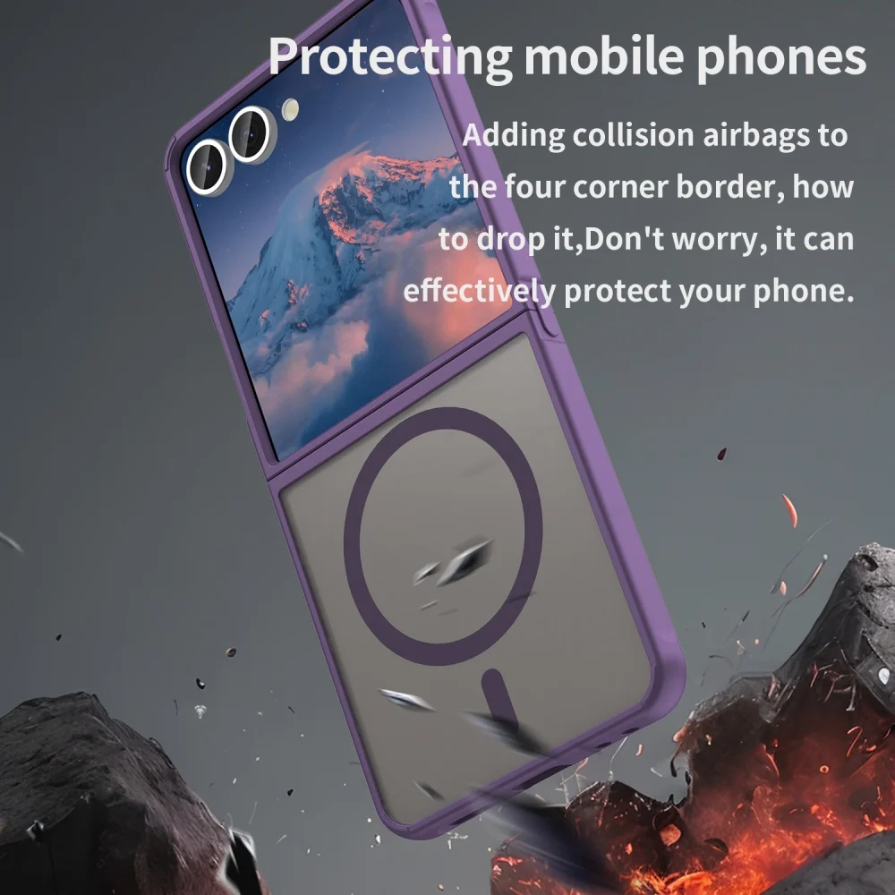 Capa de telefone magnética translúcida fosca para Samsung Galaxy Z Flip7 Flip 3 4 5 6 7 ZFlip6 Magsafe Capa ultrafina de carregamento sem fio