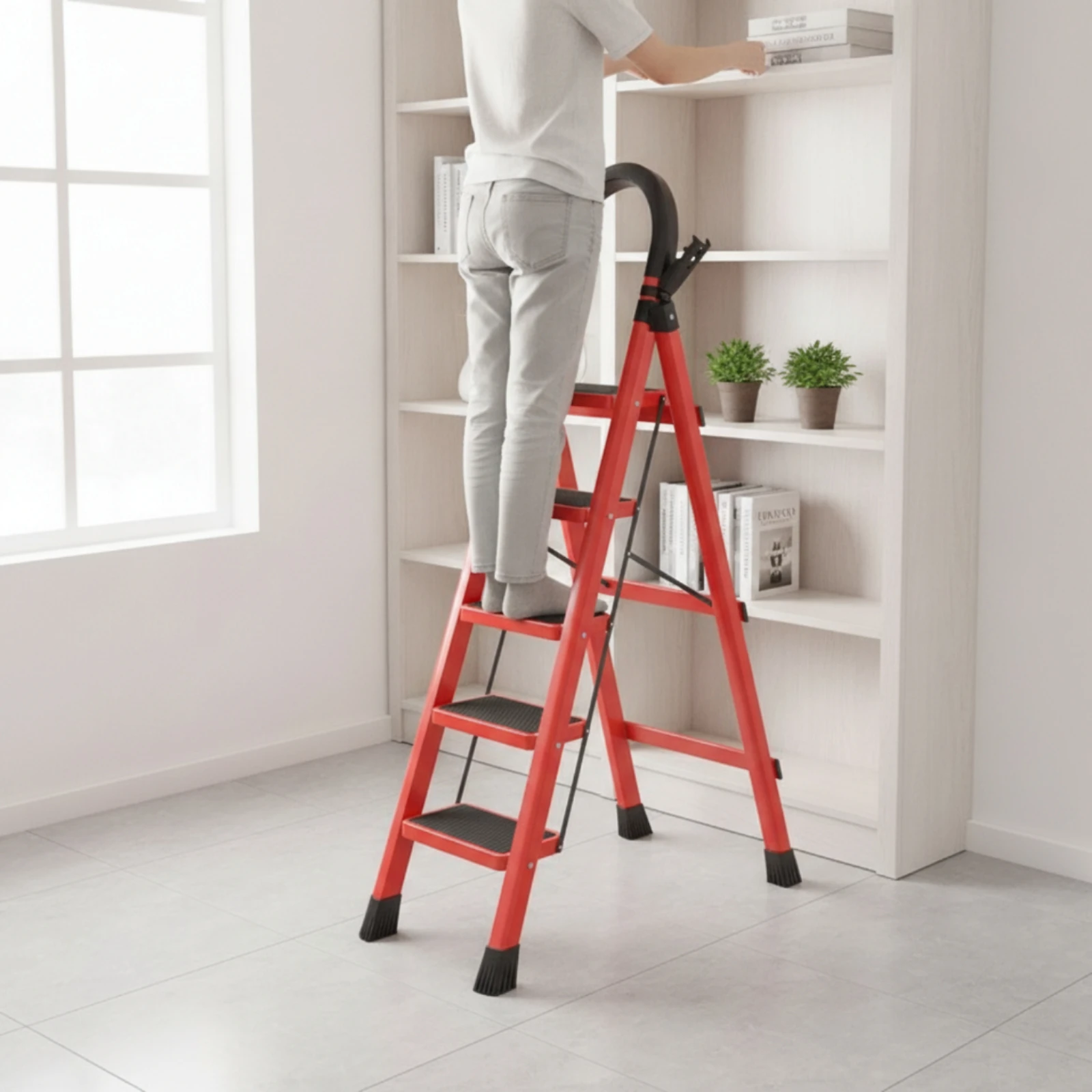 Step Ladder with Handrails Portable Folding Step Ladder Lightweight Stable for Homeowners, Home, Kitchen