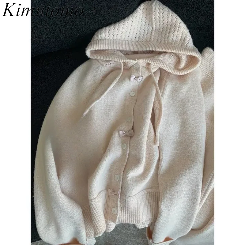 Kimutomo Knitted Sweater Women Hooded Sweet Outwear Y2k Aesthetic Cardigan Stretch Autumn 2026 New Fashion Female Casual
