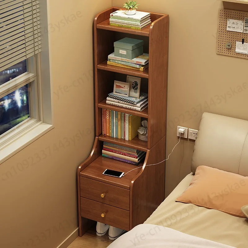 Solid wood bedroom bedside cabinet shelf with bookshelf integrated household small heightened storage bookcase