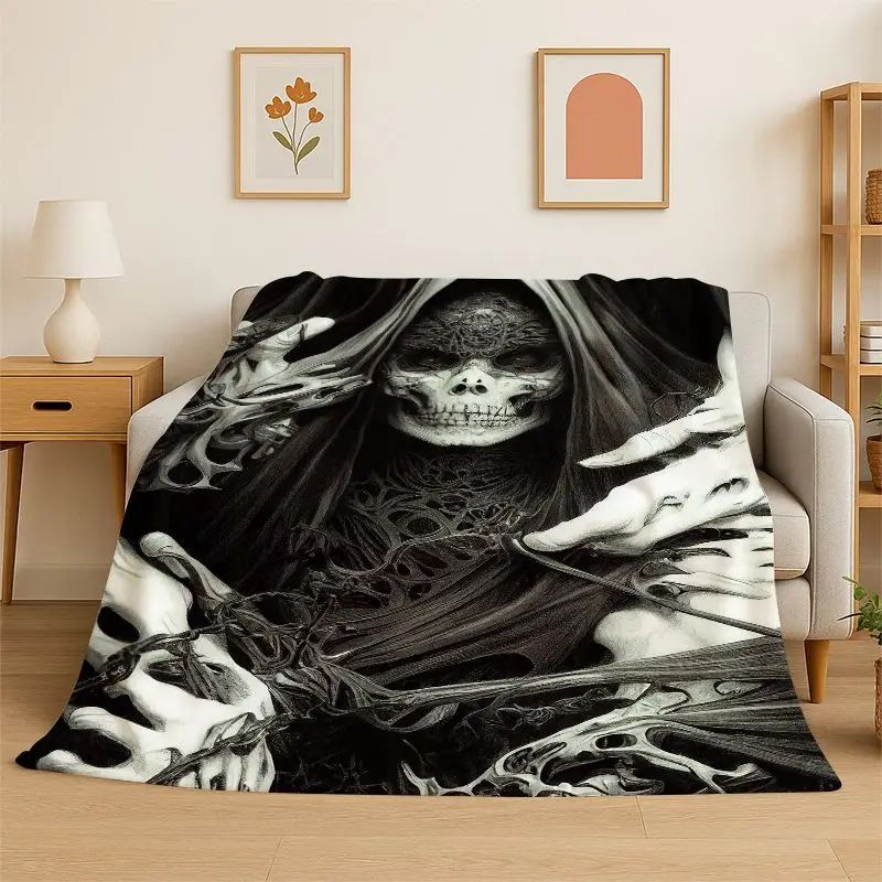 Terrifying Ghost Demon Skull Gothic Flannel Blanket Soft Throw Blanket for Bedroom Living Room Bed Travel Camping Picnic Nap