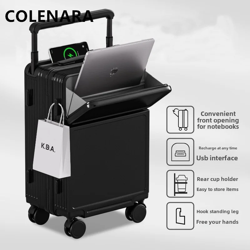 COLENARA Travel Luggage Front Laptop Boarding Case USB Charging Trolley Case 20