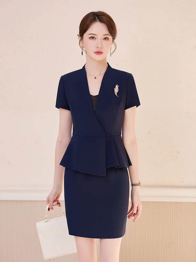 Jewelry store workwear for women, short-sleeved, summer fashion, elegant high-end professional suit, beauty salon front desk rec