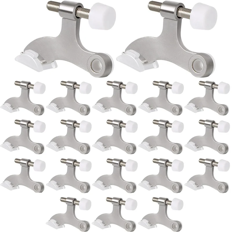 AT44-20Pack Hinge Pin Door Stops Satin Brushed Door Stopper Adjustable Heavy Duty Hinge Door Stopper With Rubber Bumper Tips