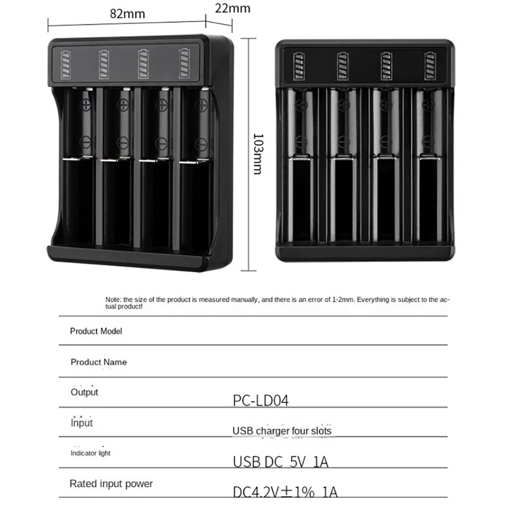 18650 Battery Charger Black 2/4 Slots DC 5V Charger For 18650 14500 10440 Battery 3.7V Rechargeable Lithium Battery Charger