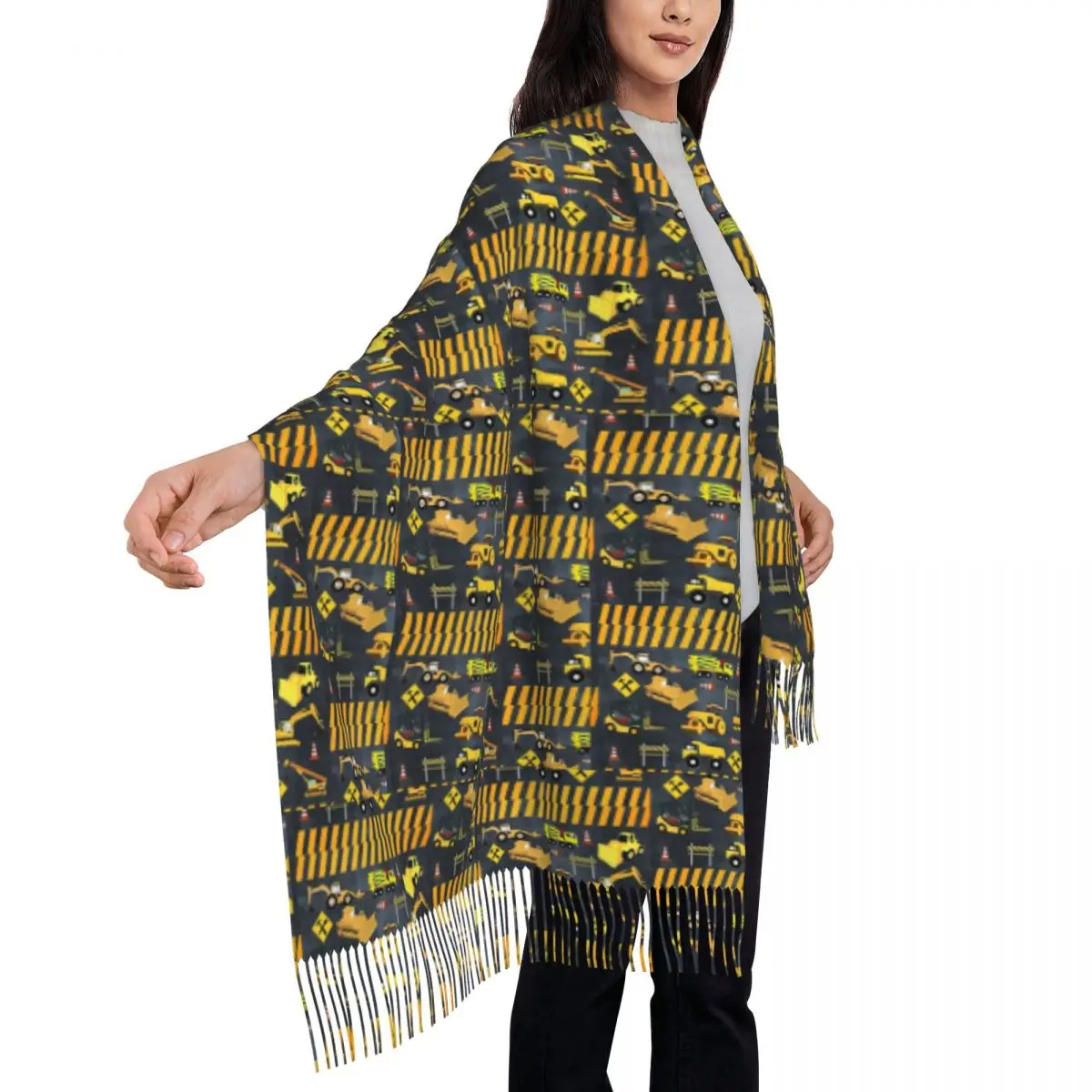 Construction Trucks Heavy Machinery Kids Boy Scarf Tassel Scarves Women Soft Warm Shawls and Wraps Long Fall Winter Shawl Wrap image 3