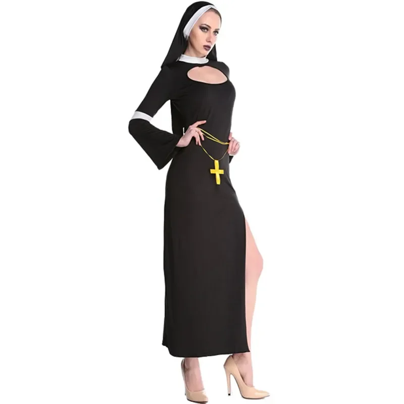 Halloween Carnival Cosplay Missionary Costume Adult Women Sexy  Religious Sister Nun Fancy Dress Long Robes