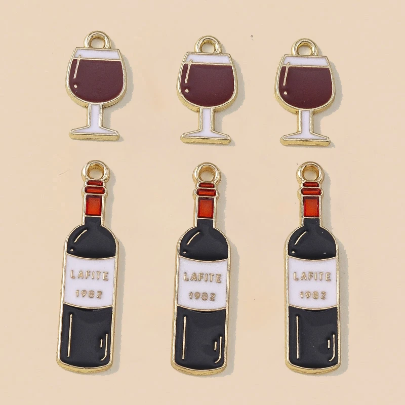 Leslie 10 Stück/Set Emaille Bier-Wein-Glas Kaffee-Anhänger für Halsketten, Ohrringe, Niedliche Charms, Schmuckherstellungszubehör – Detail 10