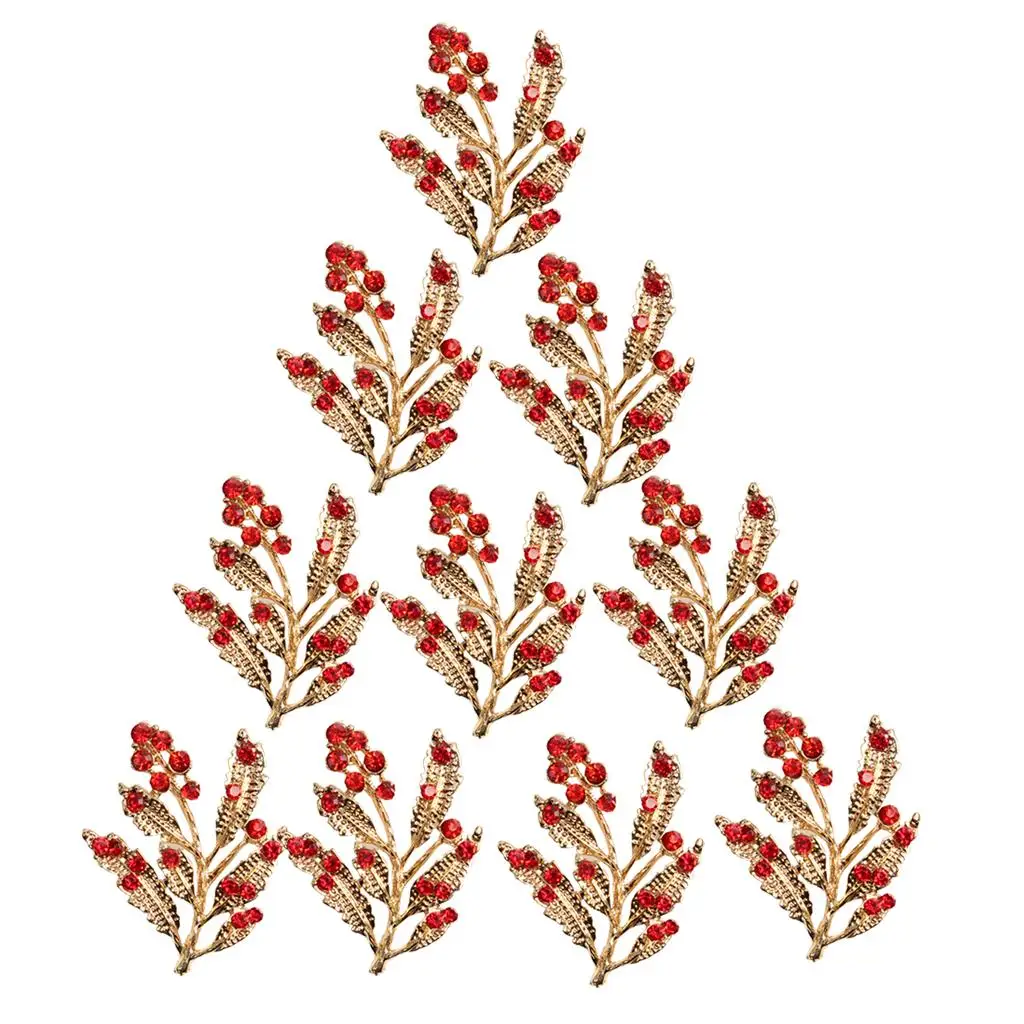 10 Pieces Diamante Red Rhinestone Leaf Flatback Embellishment Scrapbook DIY Craft