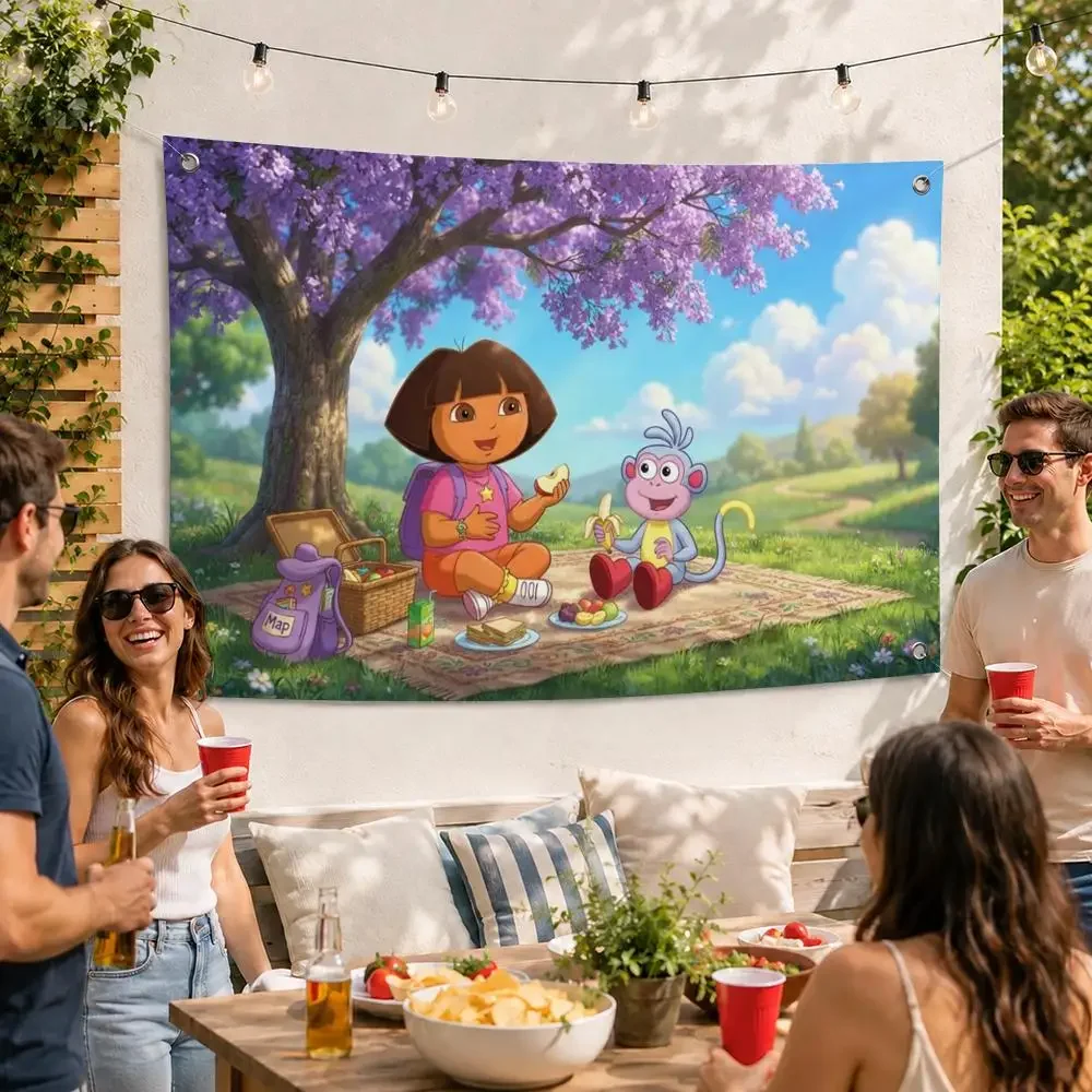 Dora the Explorer Cartoon Flags For Outdoor Party Home Living Room Bar Bedroom Decoration Soft Durable Tapestry Skin-friendly