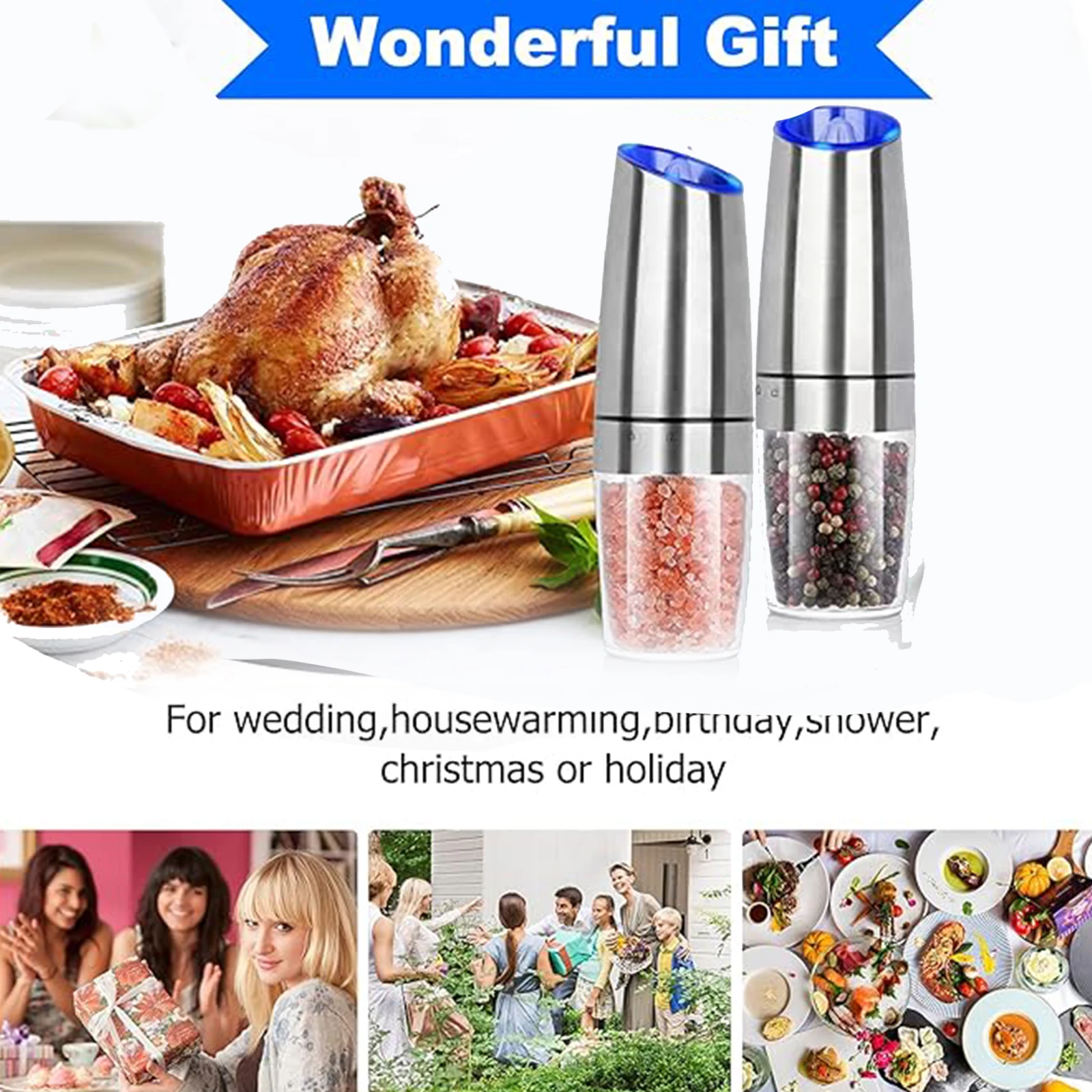 1pc/2pcs, Gravity Electric Salt And Pepper Grinder - Salt & Pepper Mill Sets With LED Light, One Hand Automatic Operation, Adjus - Image 6