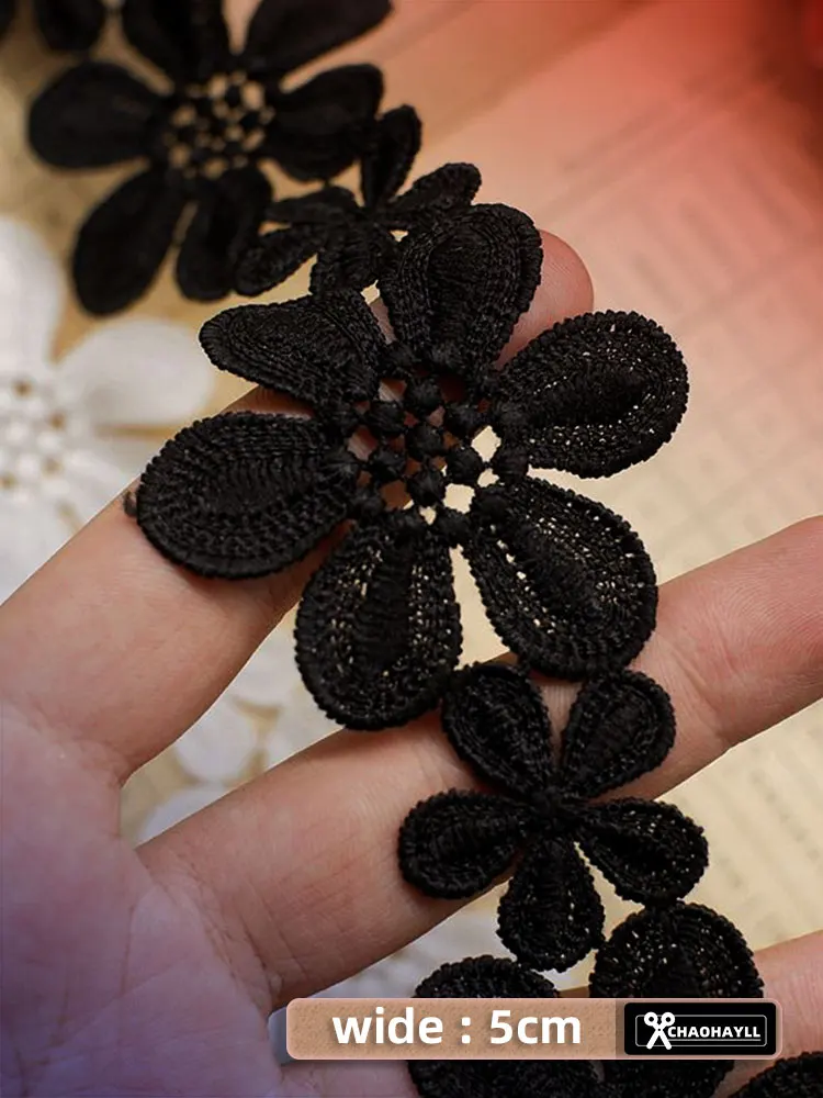 1 Yard 5/11cm di larghezza bianco nero cotone ricamo tessuto a rete fiore per abito da sposa partito frangia Patch pizzo accessori per il cucito