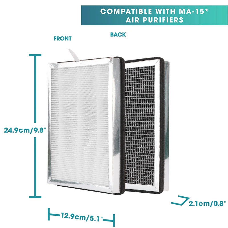 Replacement Filter Compatible with Medify MA-15 Series, 3-in-1 Composite Filtration with HI3 HEPA Filter, 2-Pack