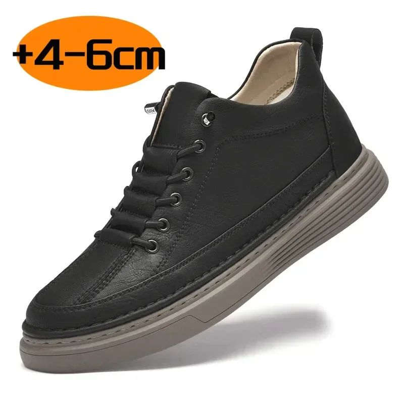 Mens height increasing shoes high quality men casual shoes sneakers genuine leather men's vulcanize footwear comfy skate shoes