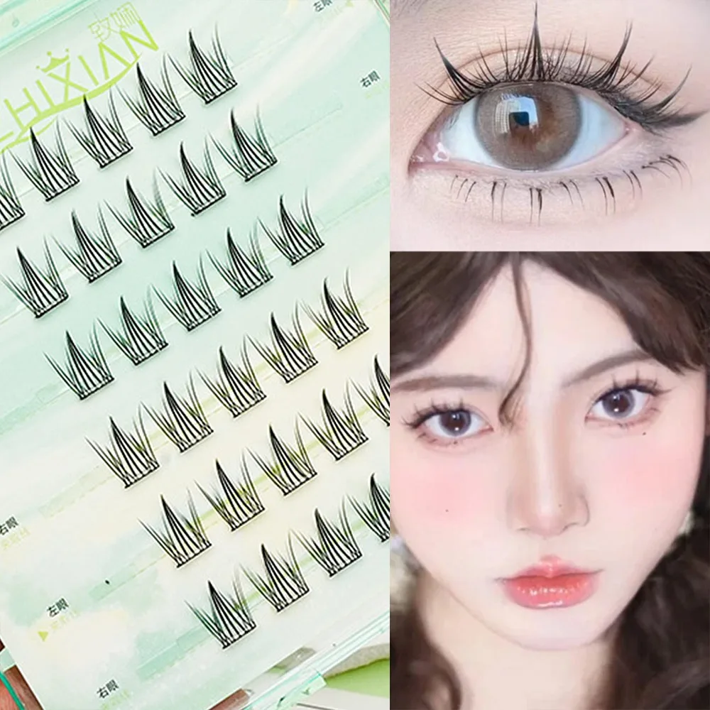 

With Jelly Glue Strips Manga Lashes Anime Cosplay Glue Free 3D False Eyelashes Nude Makeup DIY Segmented False Eyelashes Girl