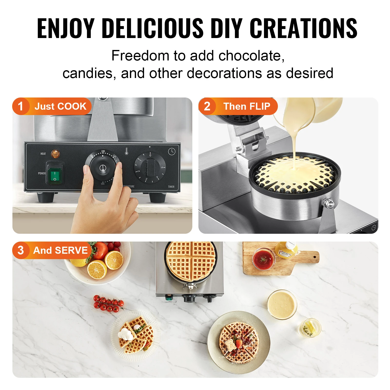 SucceBuy Commercial Waffle Maker Round Waffle Baker Machine Non-Stick Stainless Steel Belgian Waffle for Bakery Snack Bar
