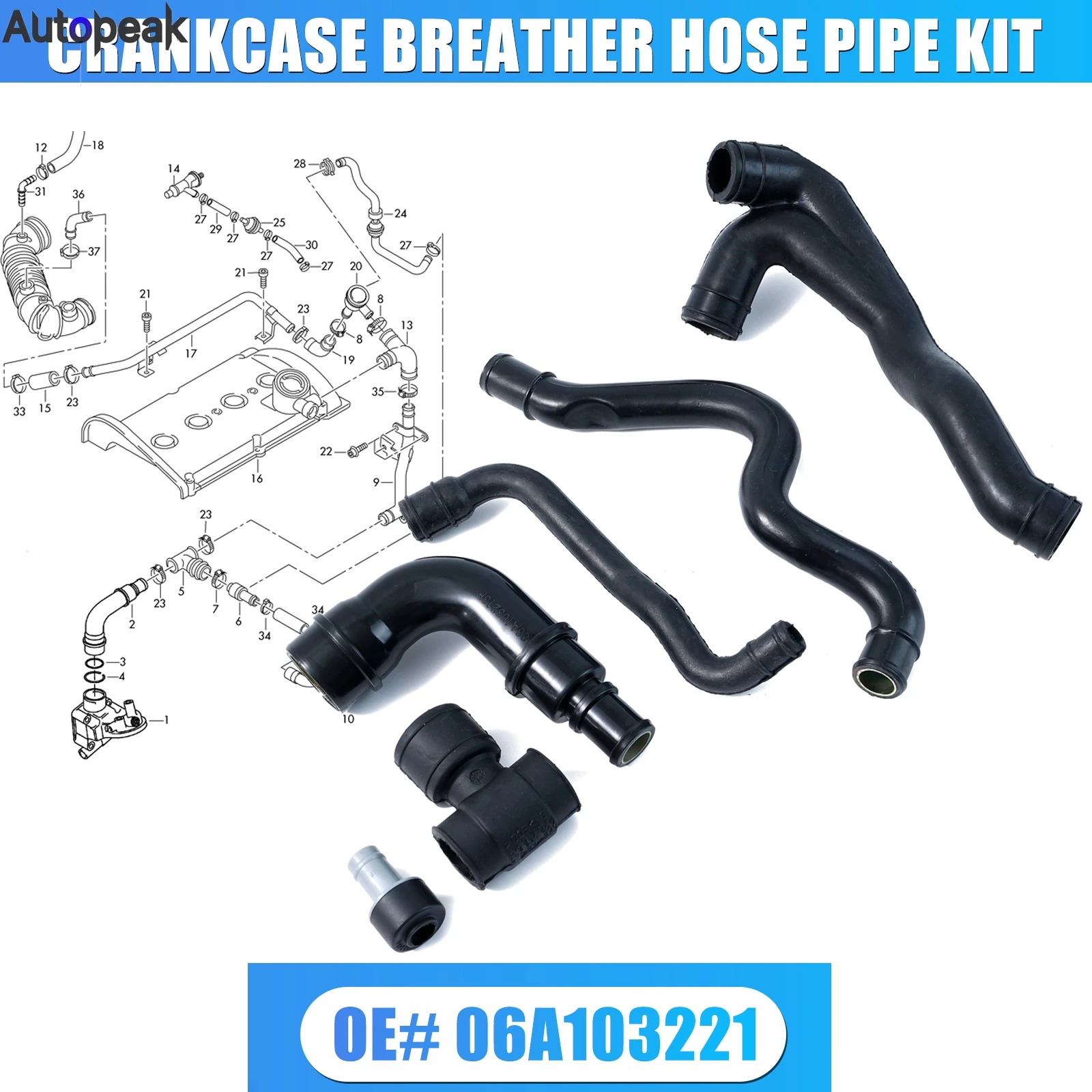 Engine Crankcase Breather Exhaust Valve & Breather Vacuum Hose Tube Pipe Kit For VW Jetta Bora Golf MK4 Beetle Passat Polo 6PCS